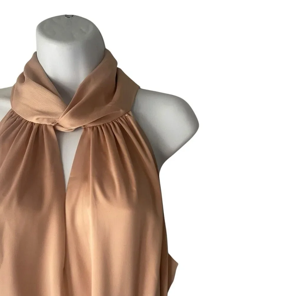 Anne Klein NWT Size Large Dusty‎ Rose Pink Formal Wedding Halter Midi Dress